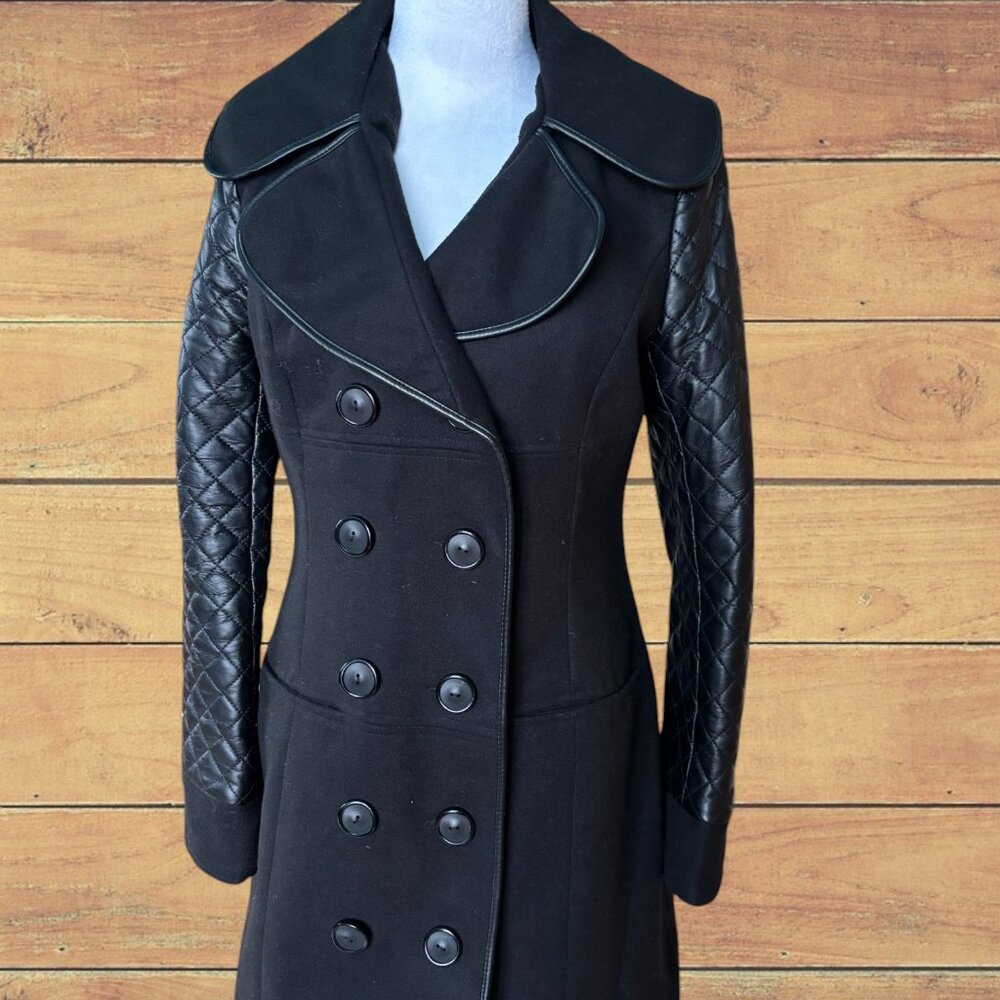 Vertigo Paris Black Pea Coat with Double-Breasted Design and Wide Collar